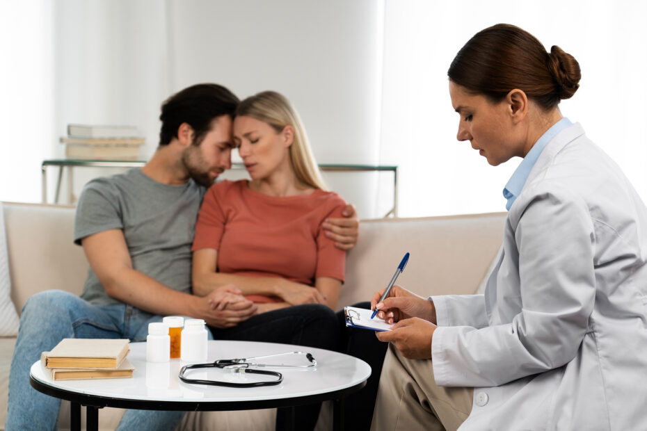 Eine Ärztin ist im häuslichen Umfeld von Patient:innen und macht sich Notitzen